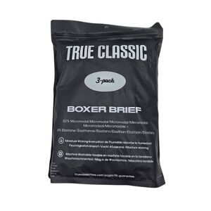 True Classic Black Boxer Briefs (3‑Pack) Men's Large NWT 3D Pouch No Fly Grey